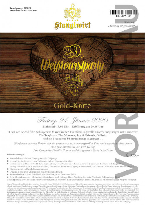 Weißwurstparty Gold-Karte 2020